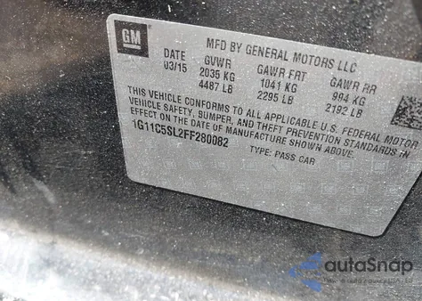 2015 Chevrolet Malibu 1Lt z USA, uszkodzony, nr VIN 1G11C5SL2FF280082